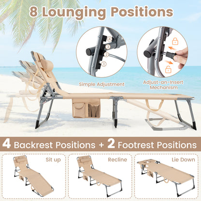 Adjustable Tanning Lounge Chair Set of 2 with Face Hole