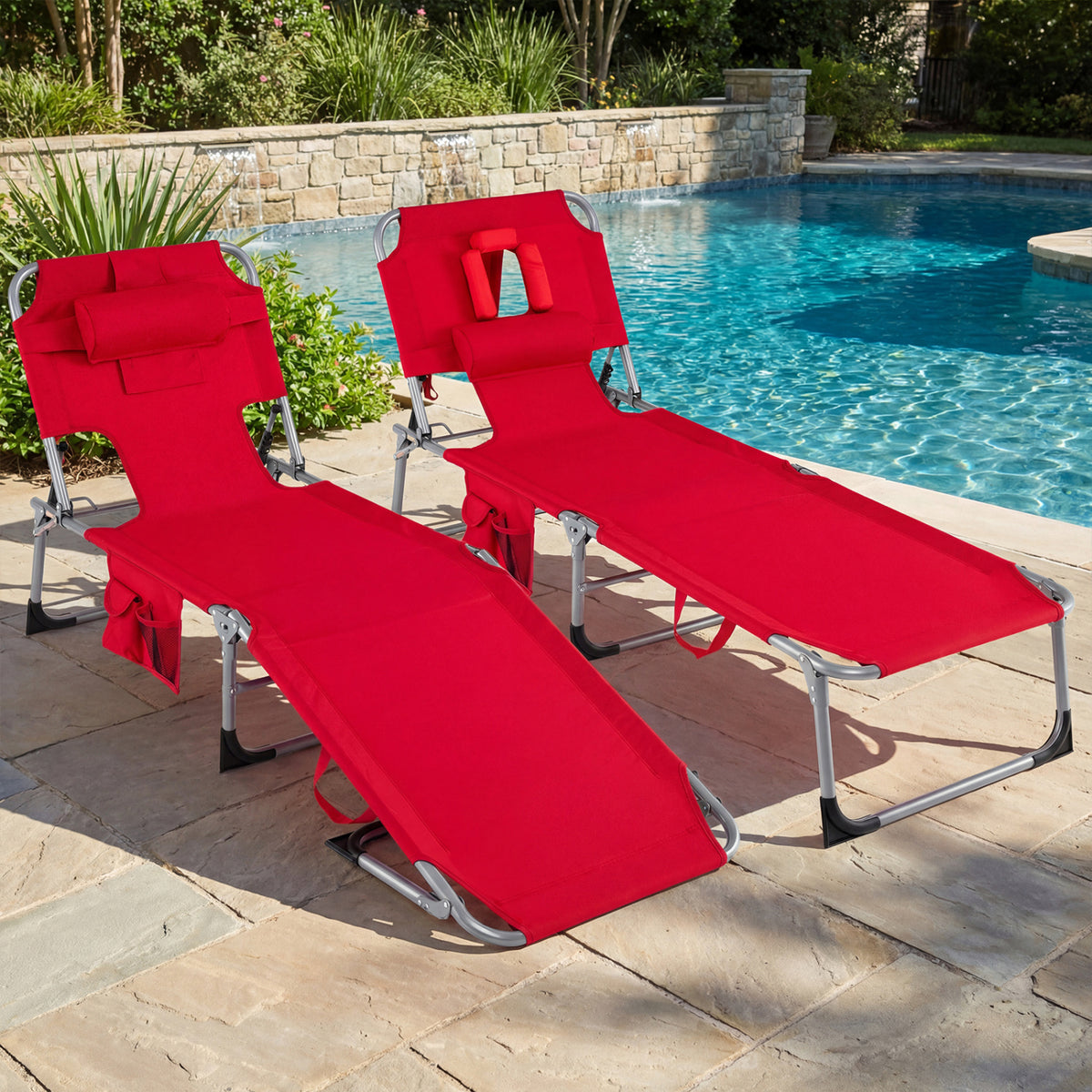 Adjustable Tanning Lounge Chair Set of 2 with Face Hole