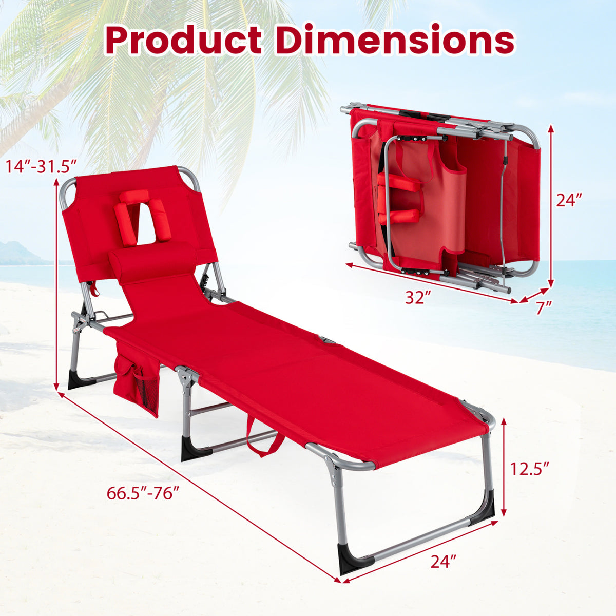 Adjustable Tanning Lounge Chair Set of 2 with Face Hole