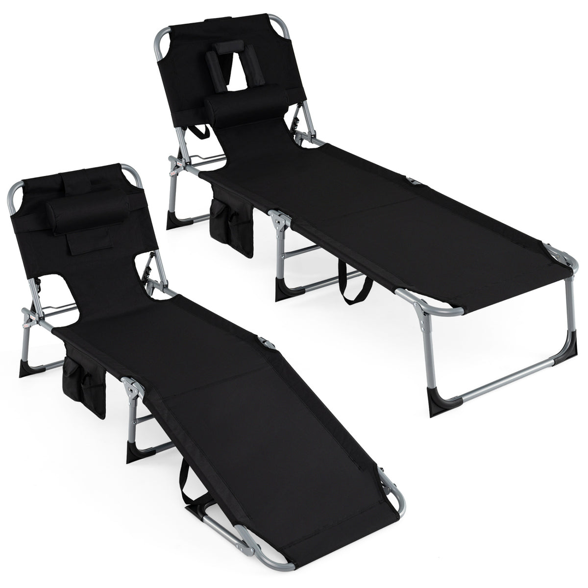 Adjustable Tanning Lounge Chair Set of 2 with Face Hole