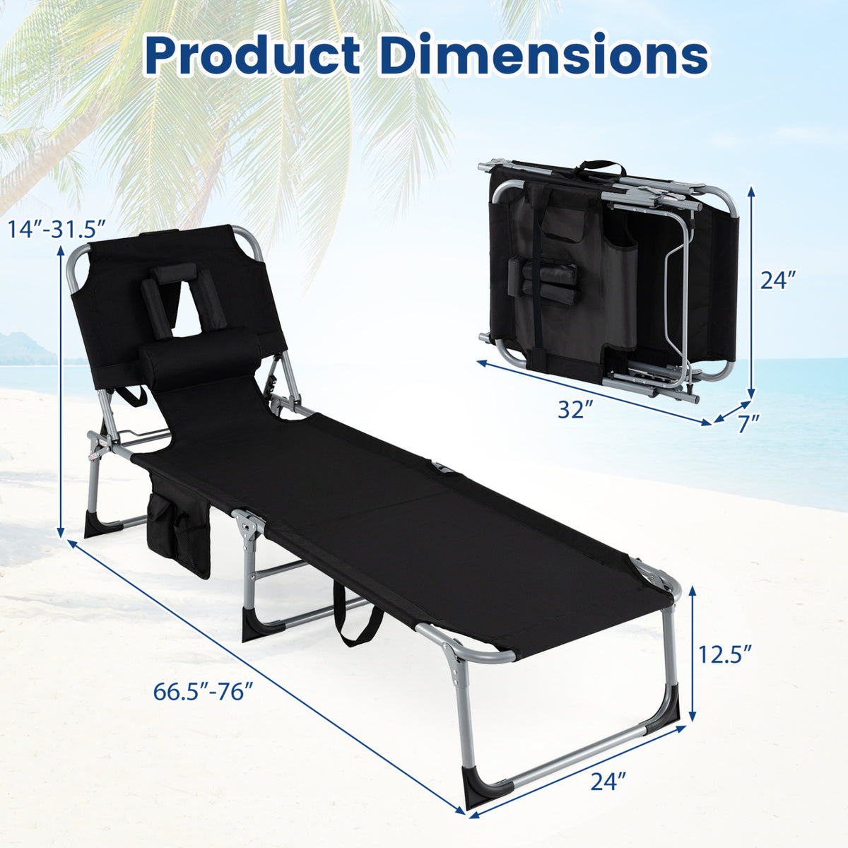 Adjustable Tanning Lounge Chair Set of 2 with Face Hole