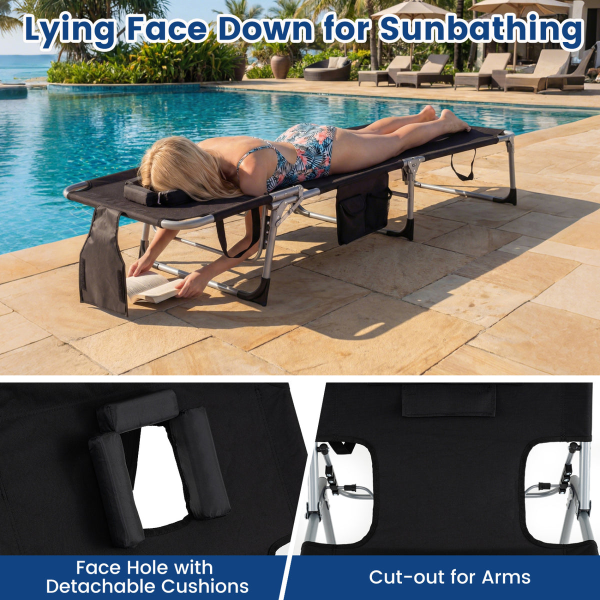 Adjustable Tanning Lounge Chair Set of 2 with Face Hole