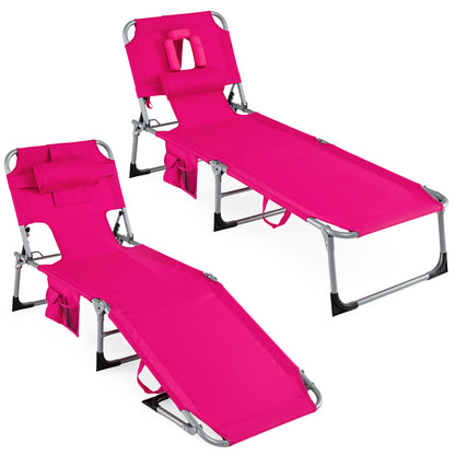 Adjustable Tanning Lounge Chair Set of 2 with Face Hole