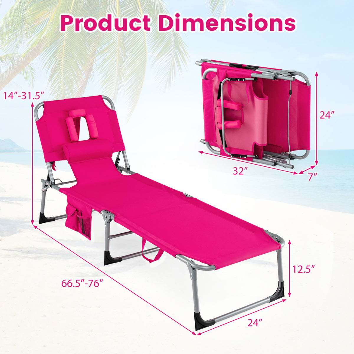 Adjustable Tanning Lounge Chair Set of 2 with Face Hole