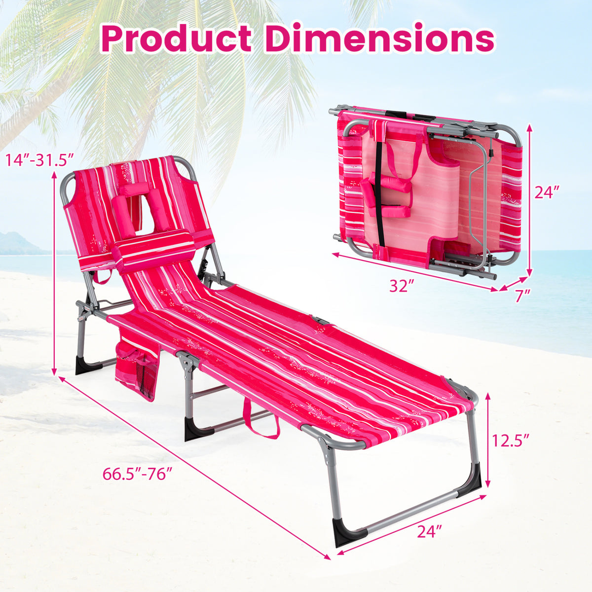 Adjustable Tanning Lounge Chair Set of 2 with Face Hole