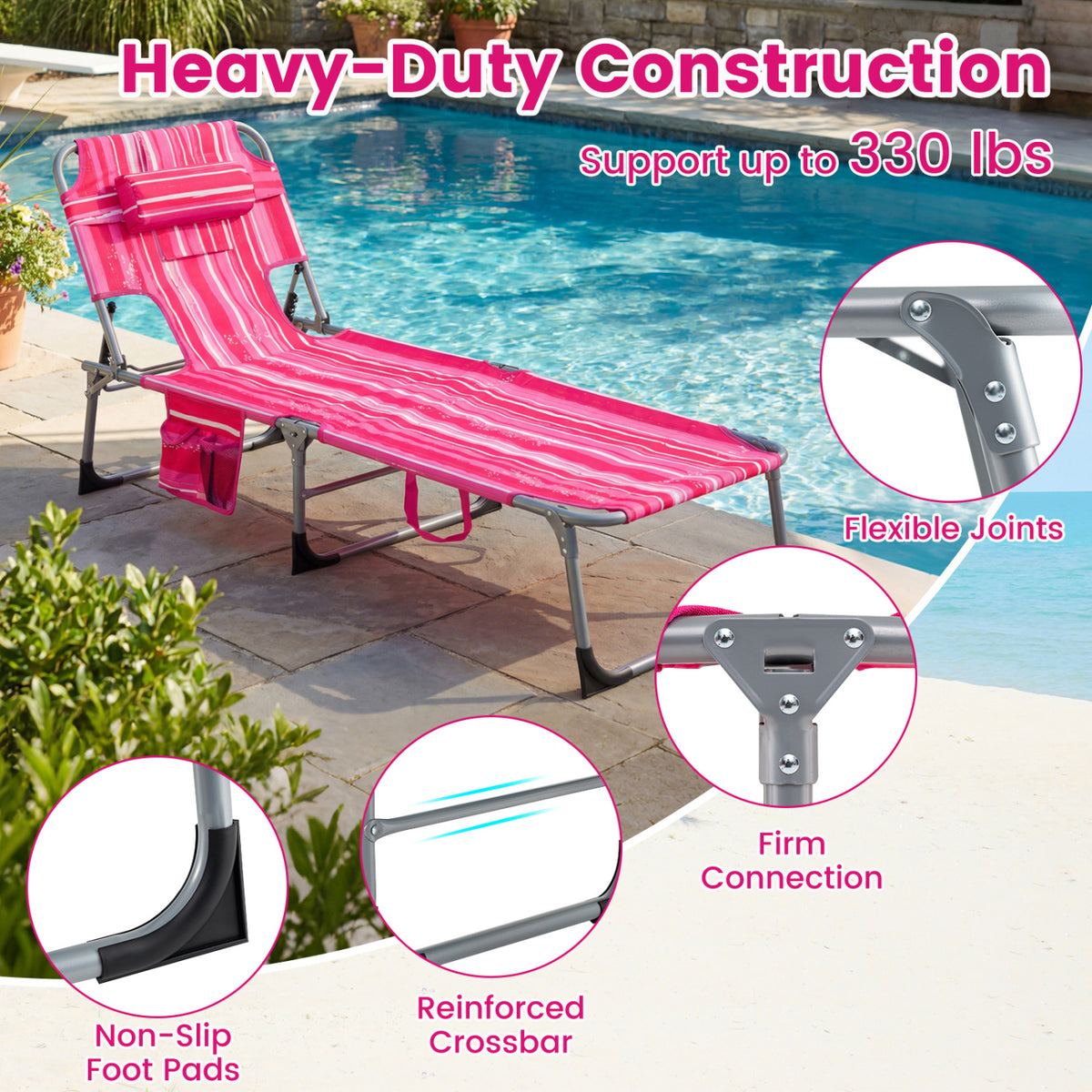 Adjustable Tanning Lounge Chair Set of 2 with Face Hole
