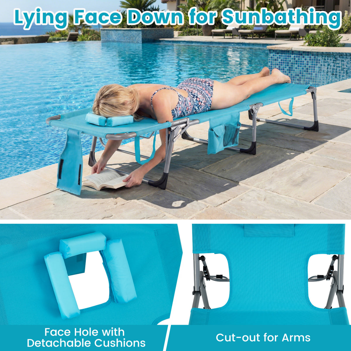Adjustable Tanning Lounge Chair Set of 2 with Face Hole