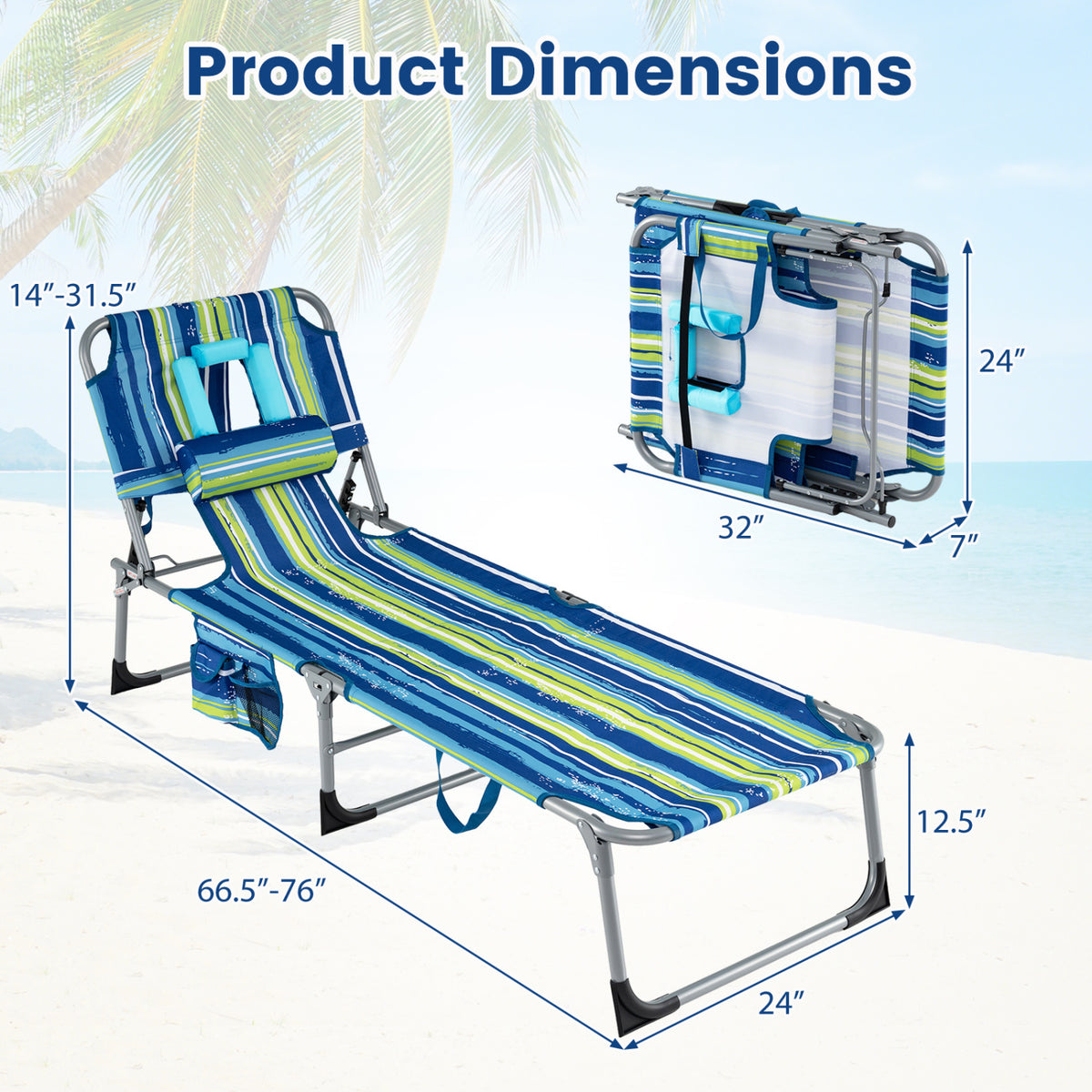 Adjustable Tanning Lounge Chair Set of 2 with Face Hole
