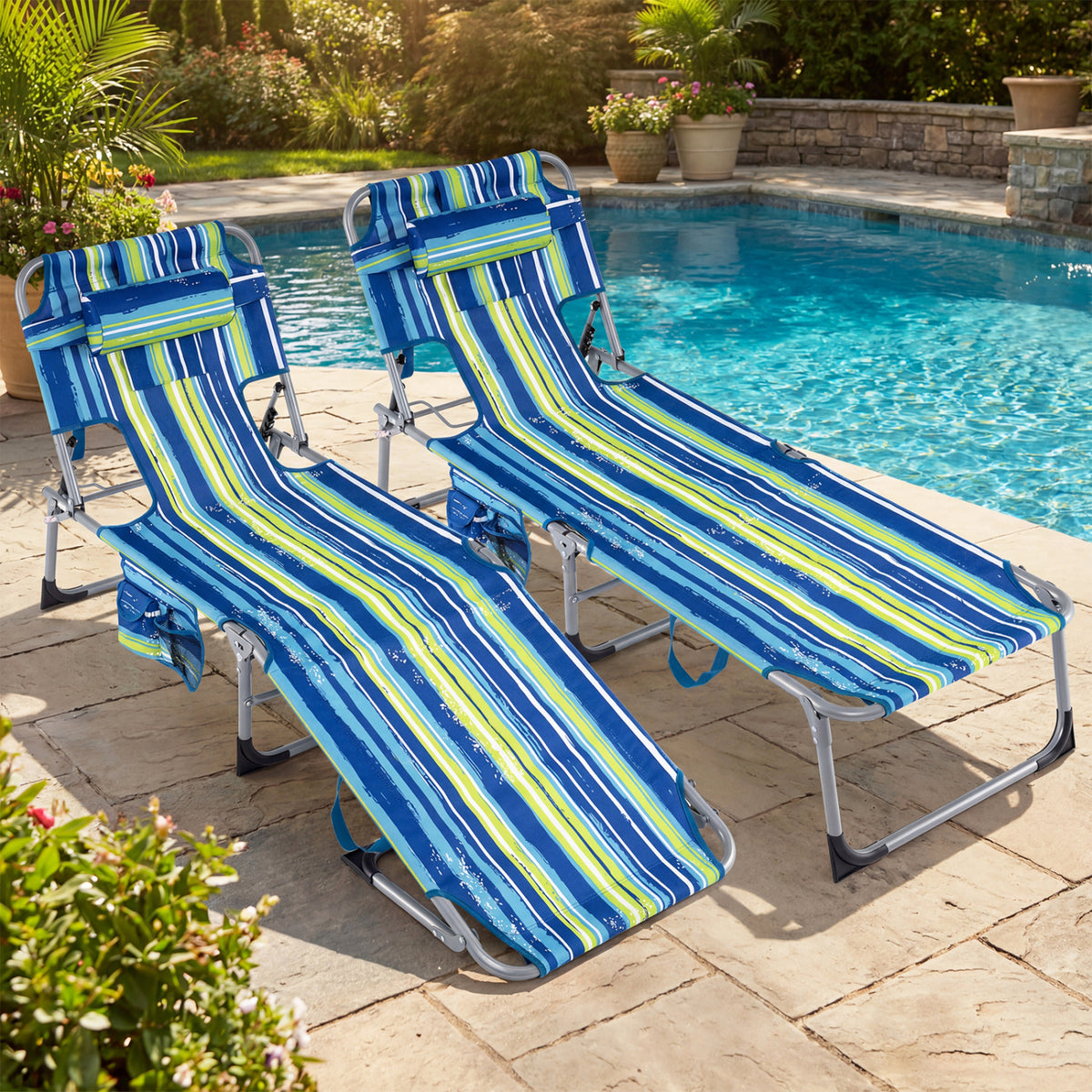 Adjustable Tanning Lounge Chair Set of 2 with Face Hole