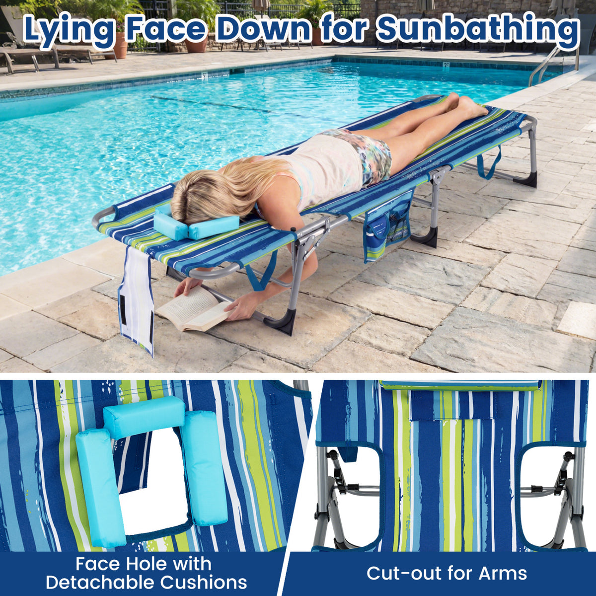 Adjustable Tanning Lounge Chair Set of 2 with Face Hole