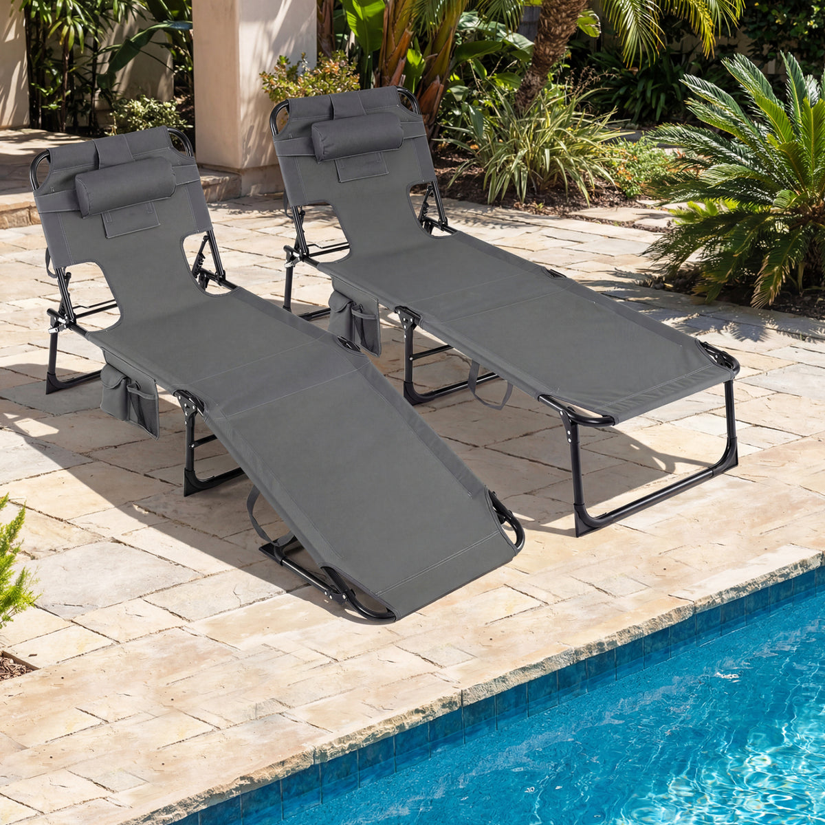 Adjustable Tanning Lounge Chair Set of 2 with Face Hole