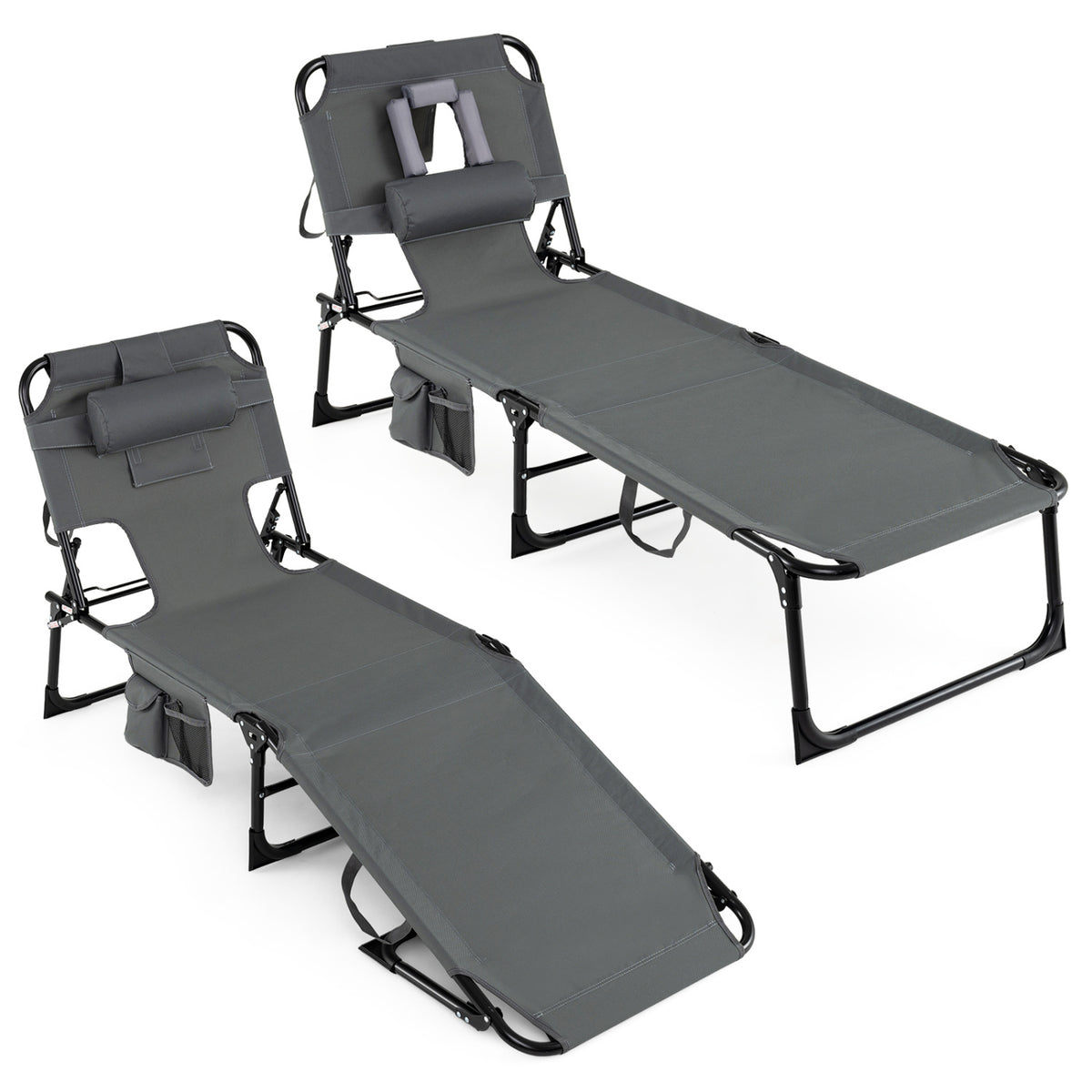 Adjustable Tanning Lounge Chair Set of 2 with Face Hole