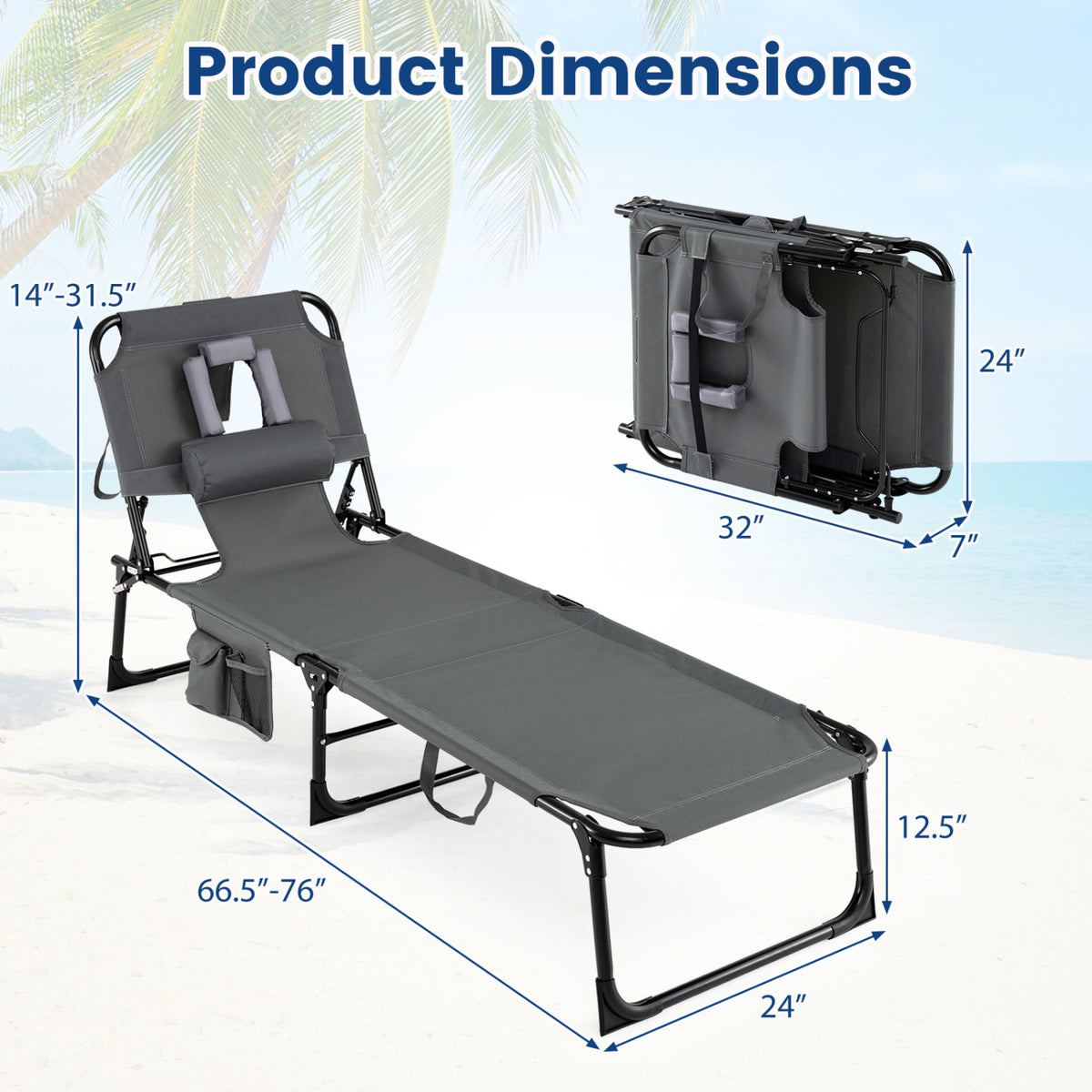 Adjustable Tanning Lounge Chair Set of 2 with Face Hole