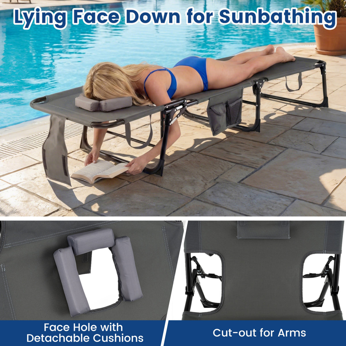 Adjustable Tanning Lounge Chair Set of 2 with Face Hole