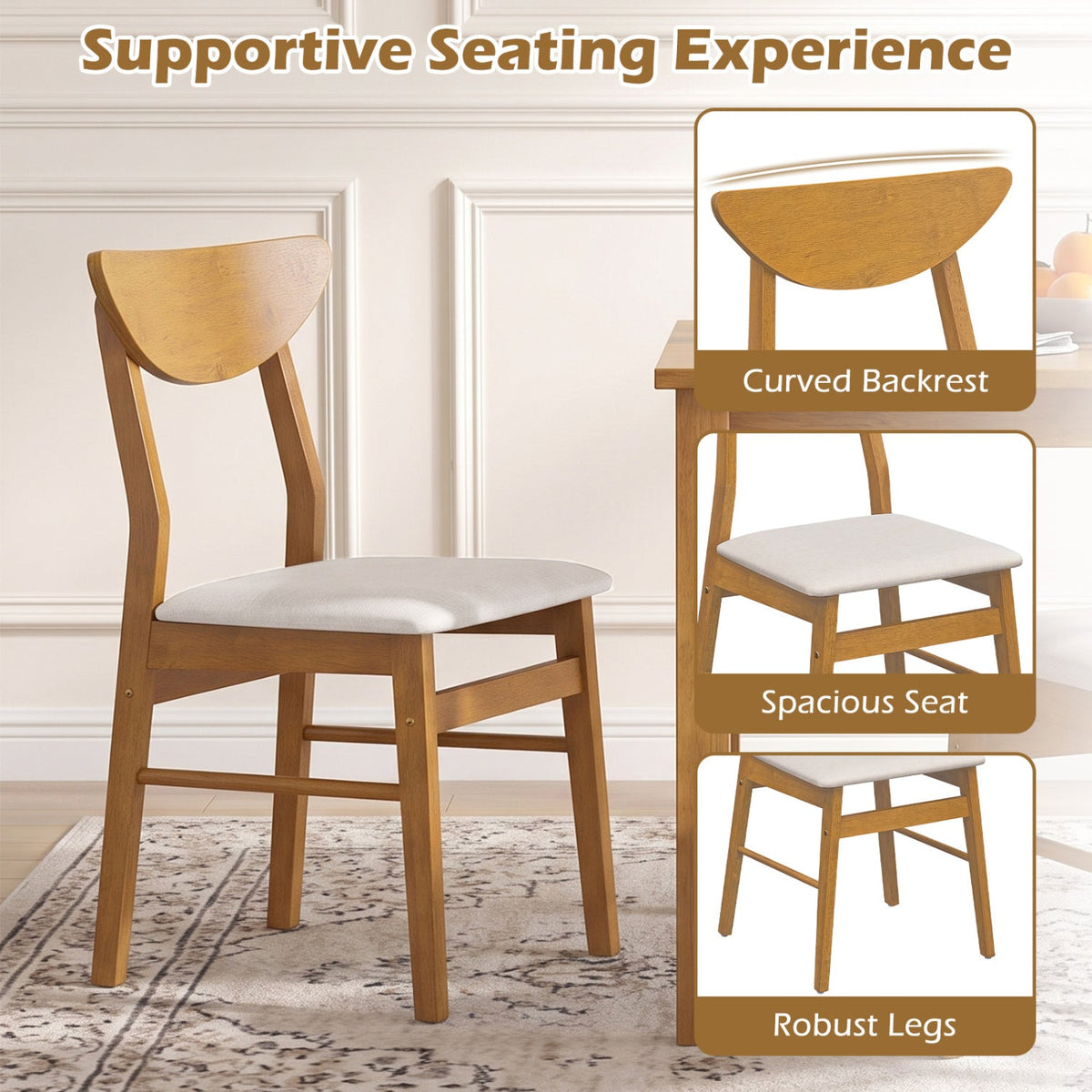 Upholstered Dining Chairs Set of 2 with Curved Backrest