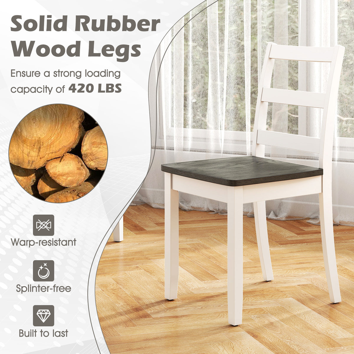 Wood Dining Chairs Set of 2 with Ladder Back