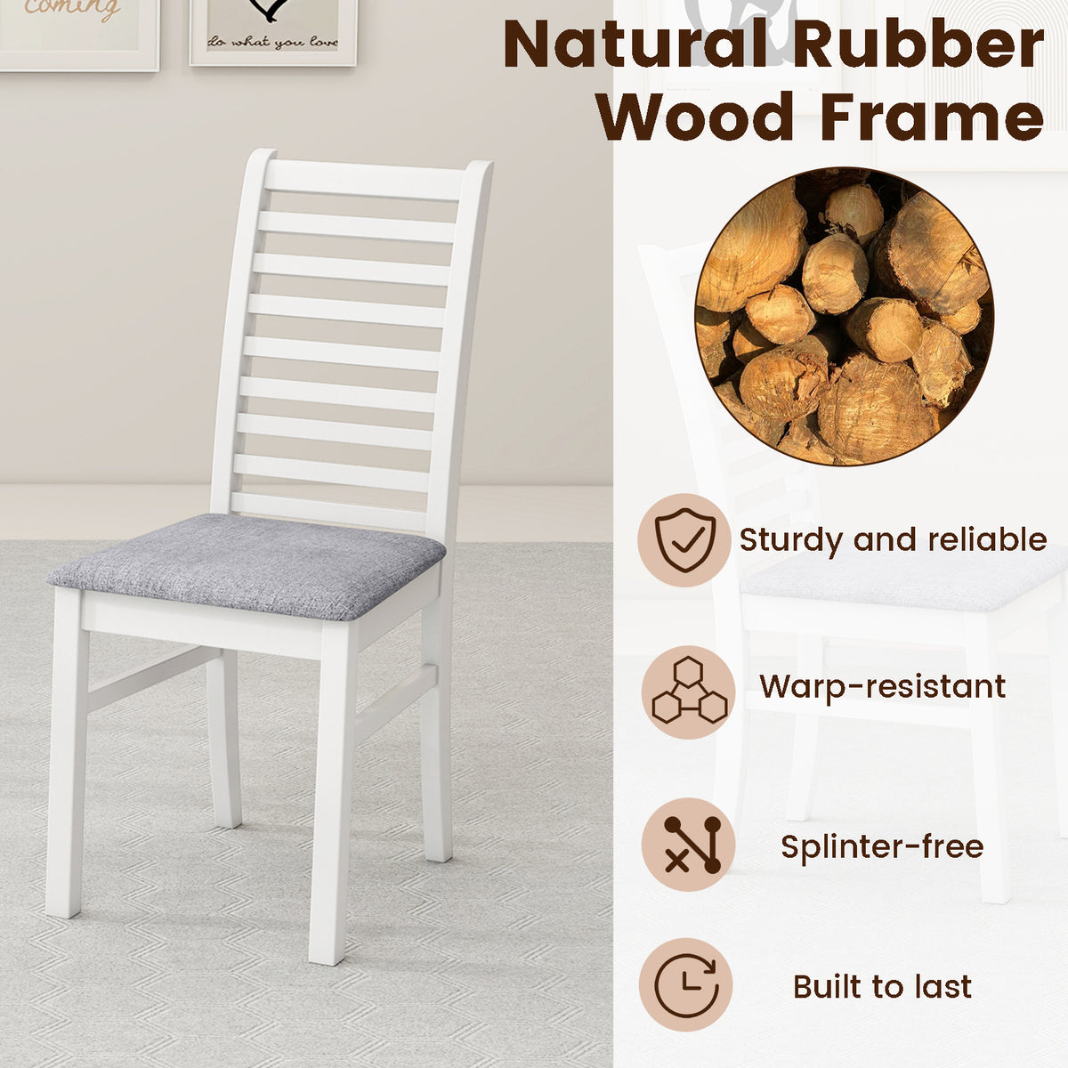 Wooden Dining Chairs Set of 2 with Padded Seats