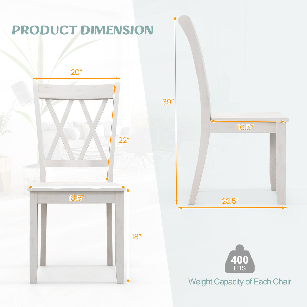 Cross Back Dining Chairs Set of 2 - Rubber Wood