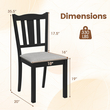 Wooden Dining Chairs with Hollow Back and Padded Seat, Set of 2