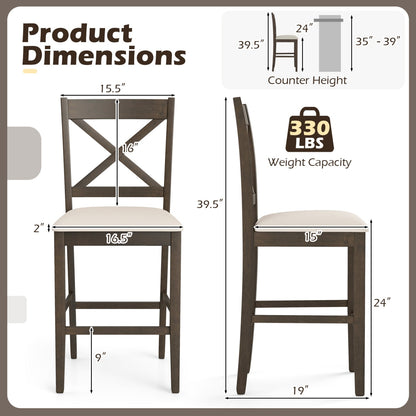 Set of 2 X-Back Bar Stools with Upholstered Cushioned Seats