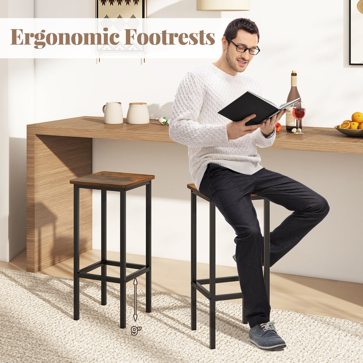 26-Inch Bar Stools with Footrest, Set of 4