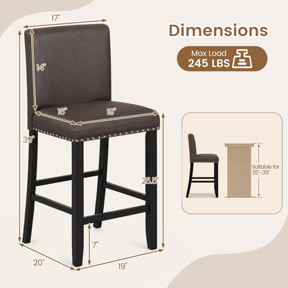 Bar Stools with Back Set of 4 - Brown Upholstered Counter Height