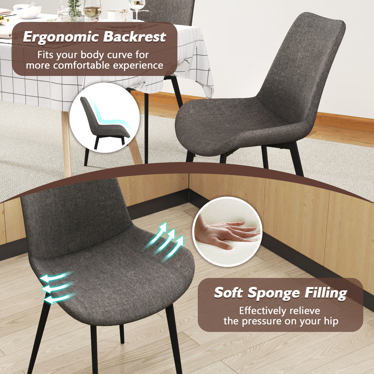 Upholstered Dining Chairs Set of 4 with Padded Backs