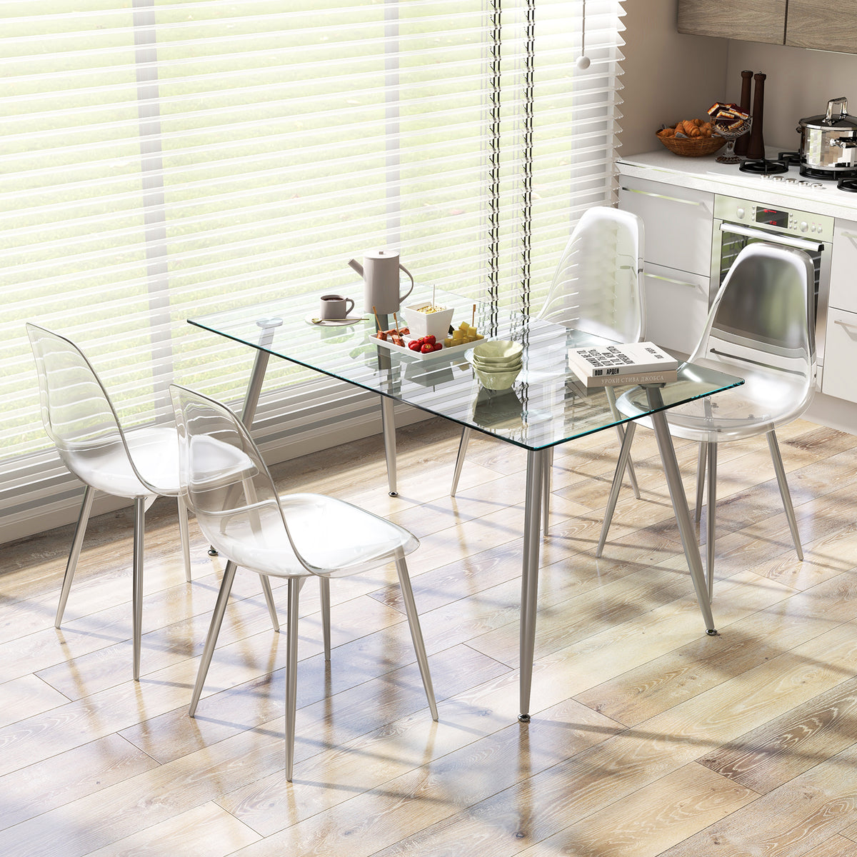 Dining Chairs Set of 4 with Clear Seat and Wood Legs
