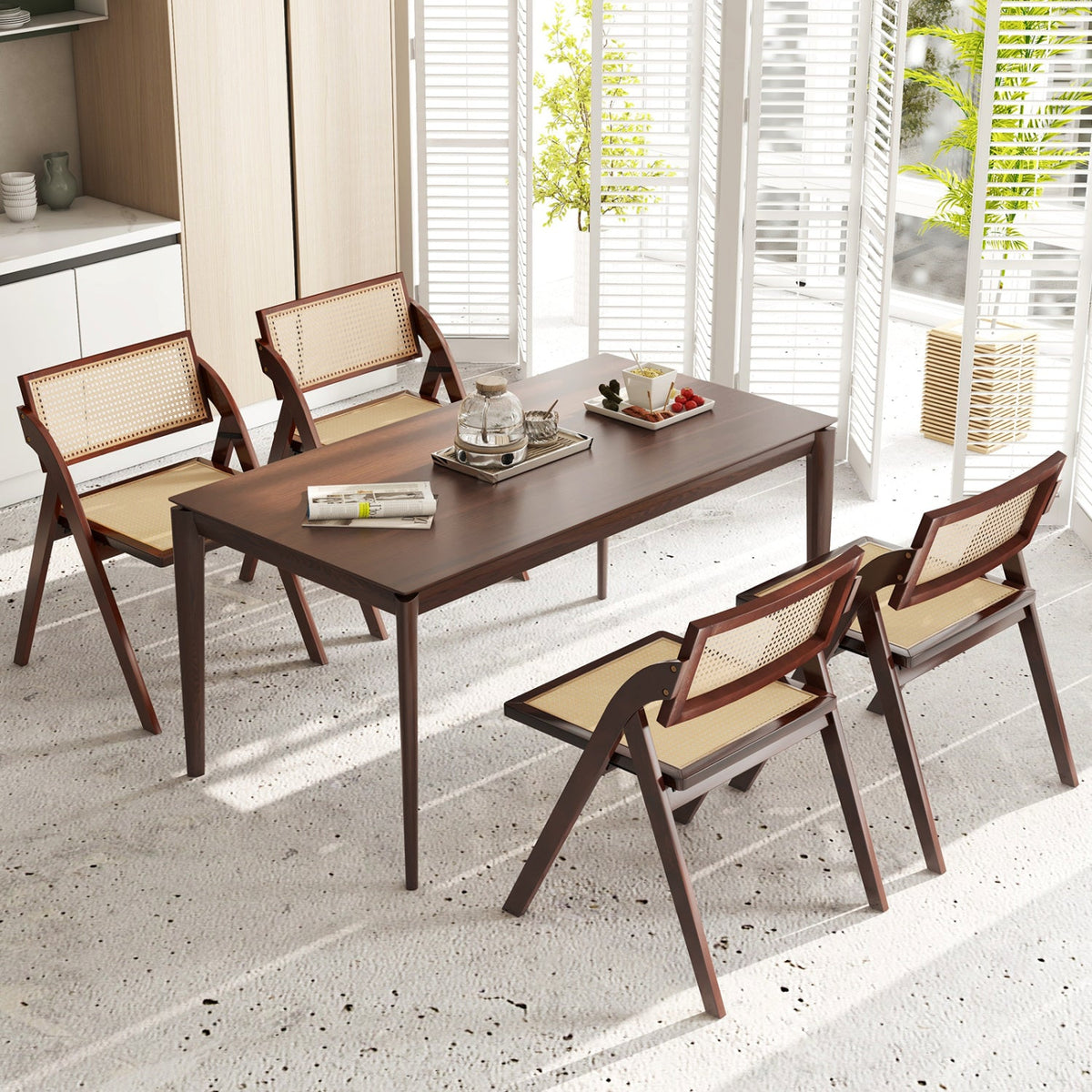 Foldable Dining Chairs Set of 4 with Woven Rattan Backrest