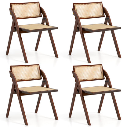 Foldable Dining Chairs Set of 4 with Woven Rattan Backrest