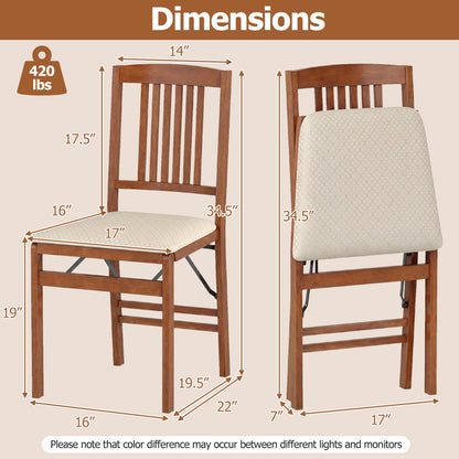 Foldable Upholstered Dining Chairs Set of 4 with Padded Seats