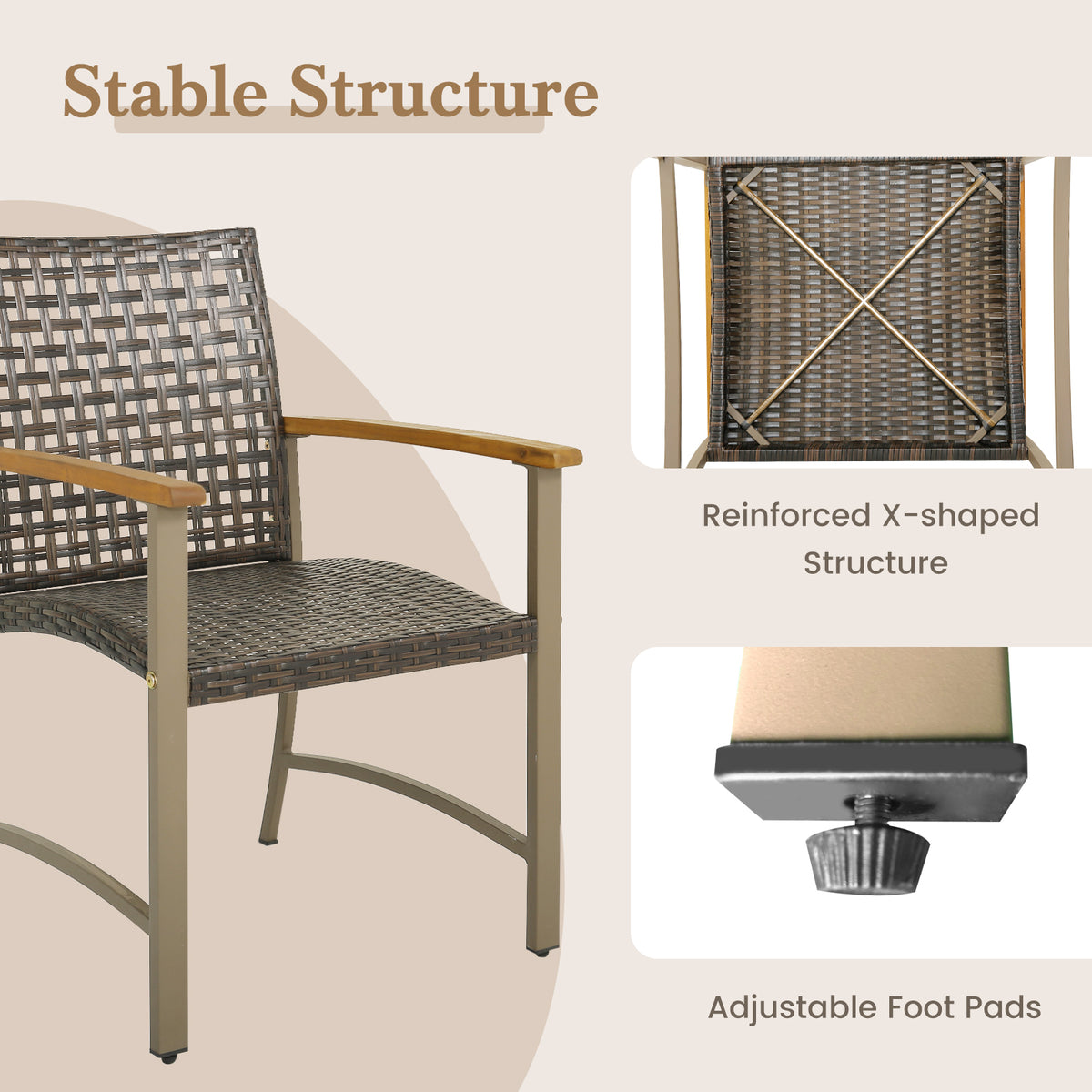 Patio Rattan Dining Chairs with Acacia Wood Armrests, Set of 4