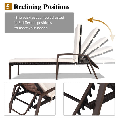 Adjustable Patio Chaise Lounge Chair Set with Cushions