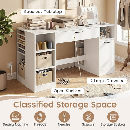 Sewing Table with Power Outlets and Storage Drawers