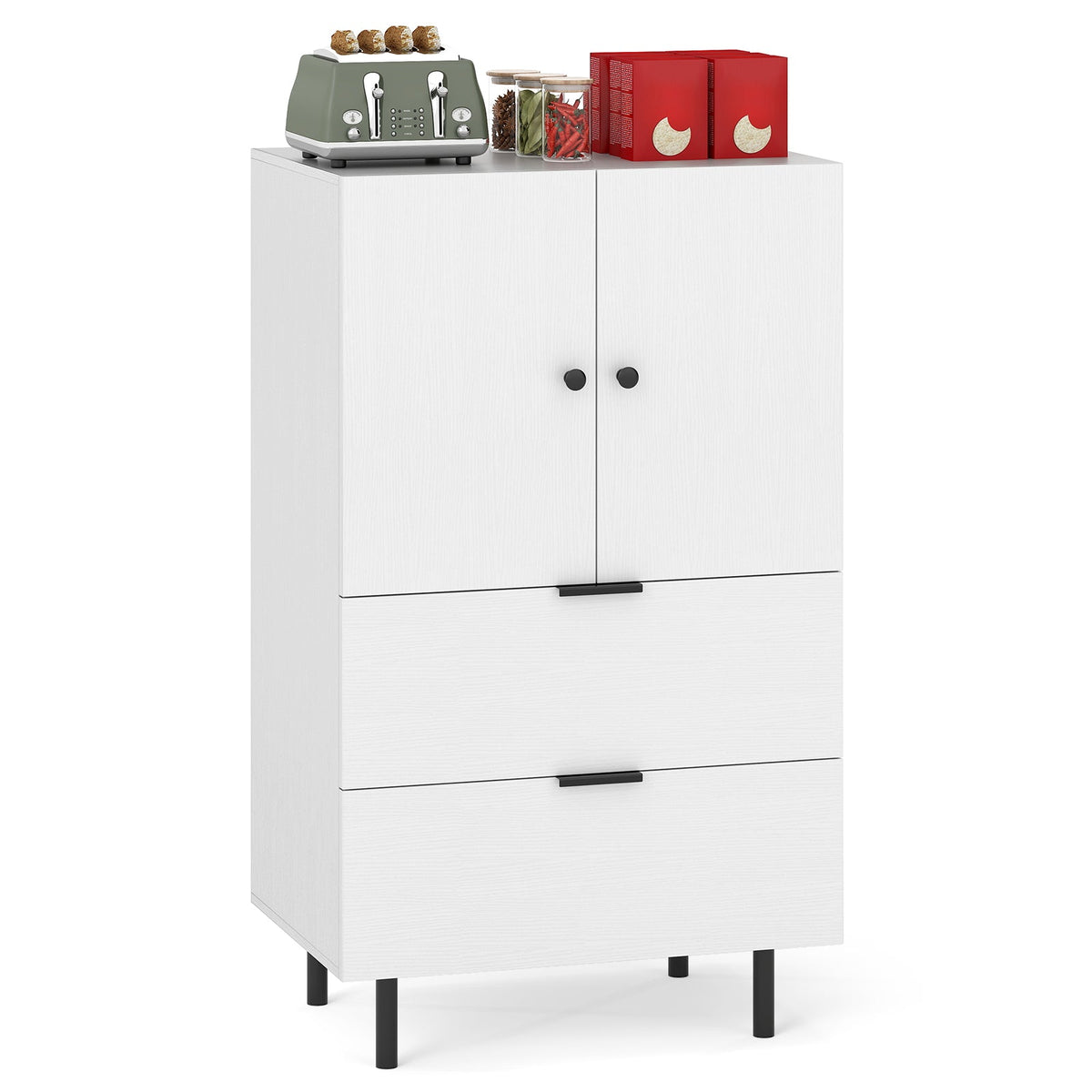 Sideboard Buffet Cabinet 2-Door Serving Cupboard with Drawers-White