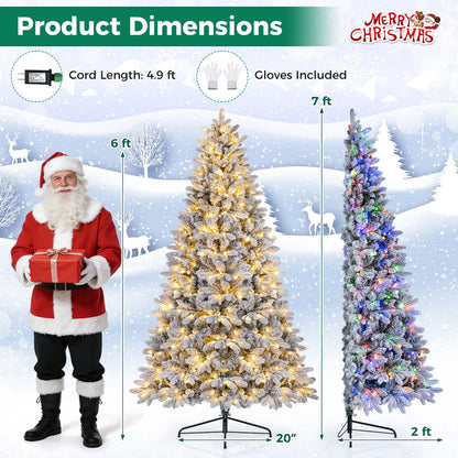 Snow-Flocked Half Christmas Tree with Branch Tips Warm White and Multi-Color LED Lights