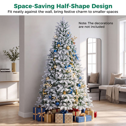 Snow-Flocked Half Christmas Tree with Branch Tips Warm White and Multi-Color LED Lights