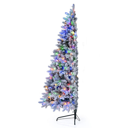 Snow-Flocked Half Christmas Tree with Branch Tips Warm White and Multi-Color LED Lights