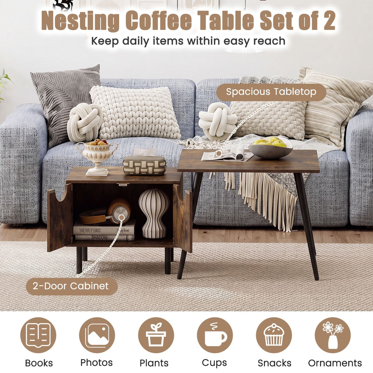 Sofa Side Tables with Metal Legs for Living Room