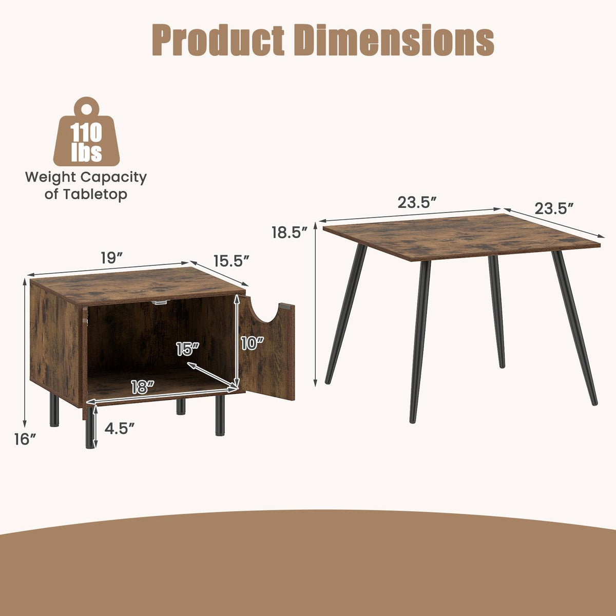 Sofa Side Tables with Metal Legs for Living Room