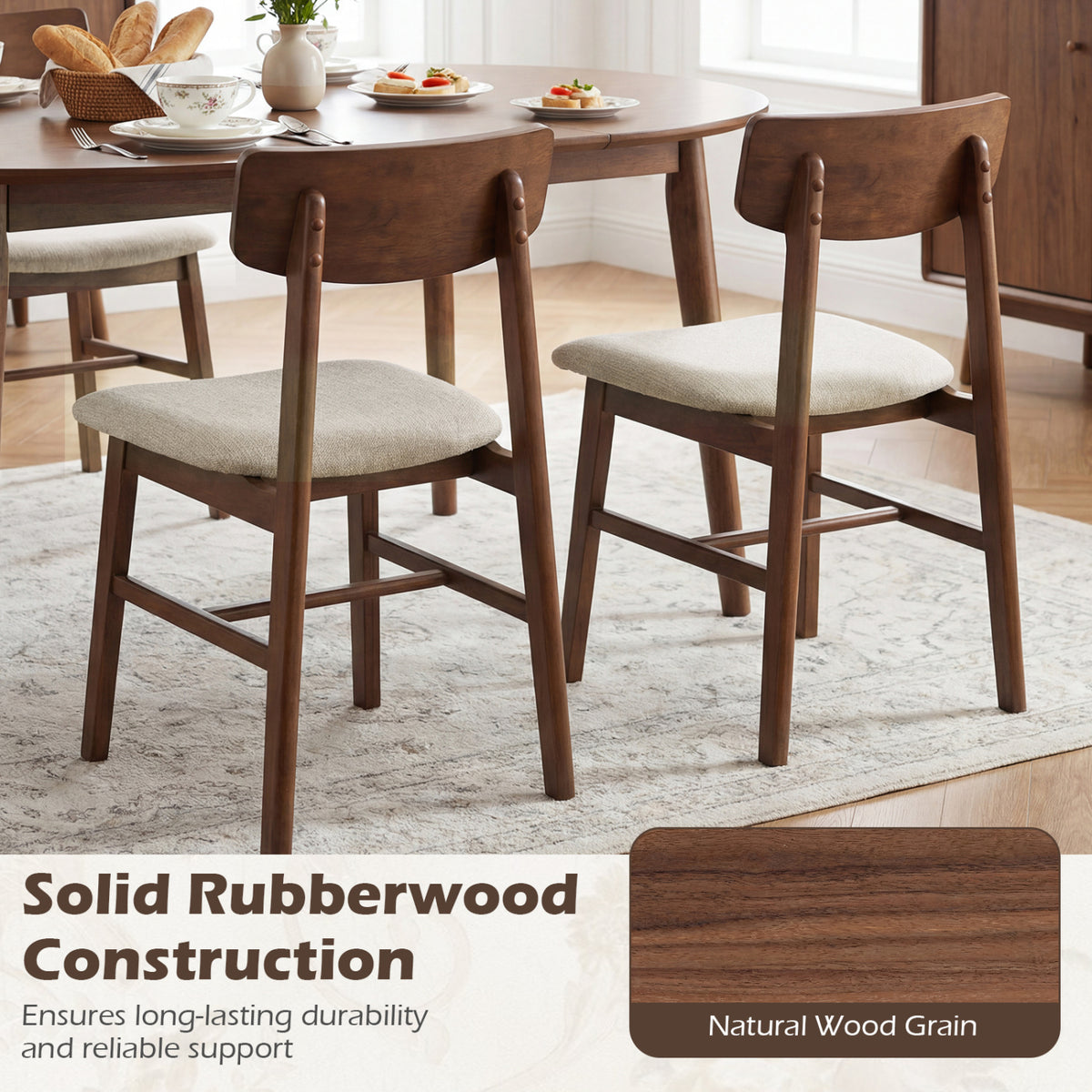 Dining Chairs Set of 4 with Curved Backrest - Walnut