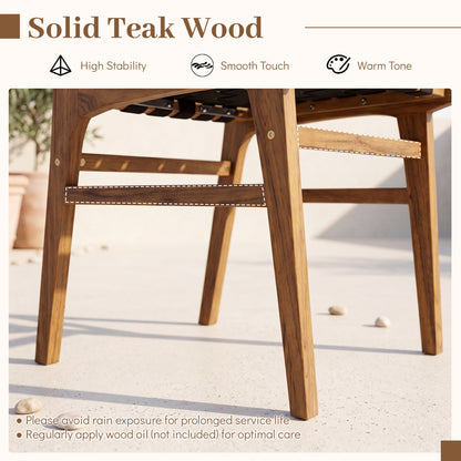 Teak Outdoor Dining Chair with Hand-Woven Strap