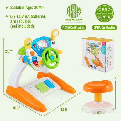 Kids Steering Wheel Pretend Play Toy Set with Lights and Sounds