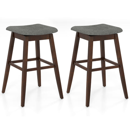Swivel Bar Stools Set of 2 with Footrest and Rubber Wood Legs-Brown