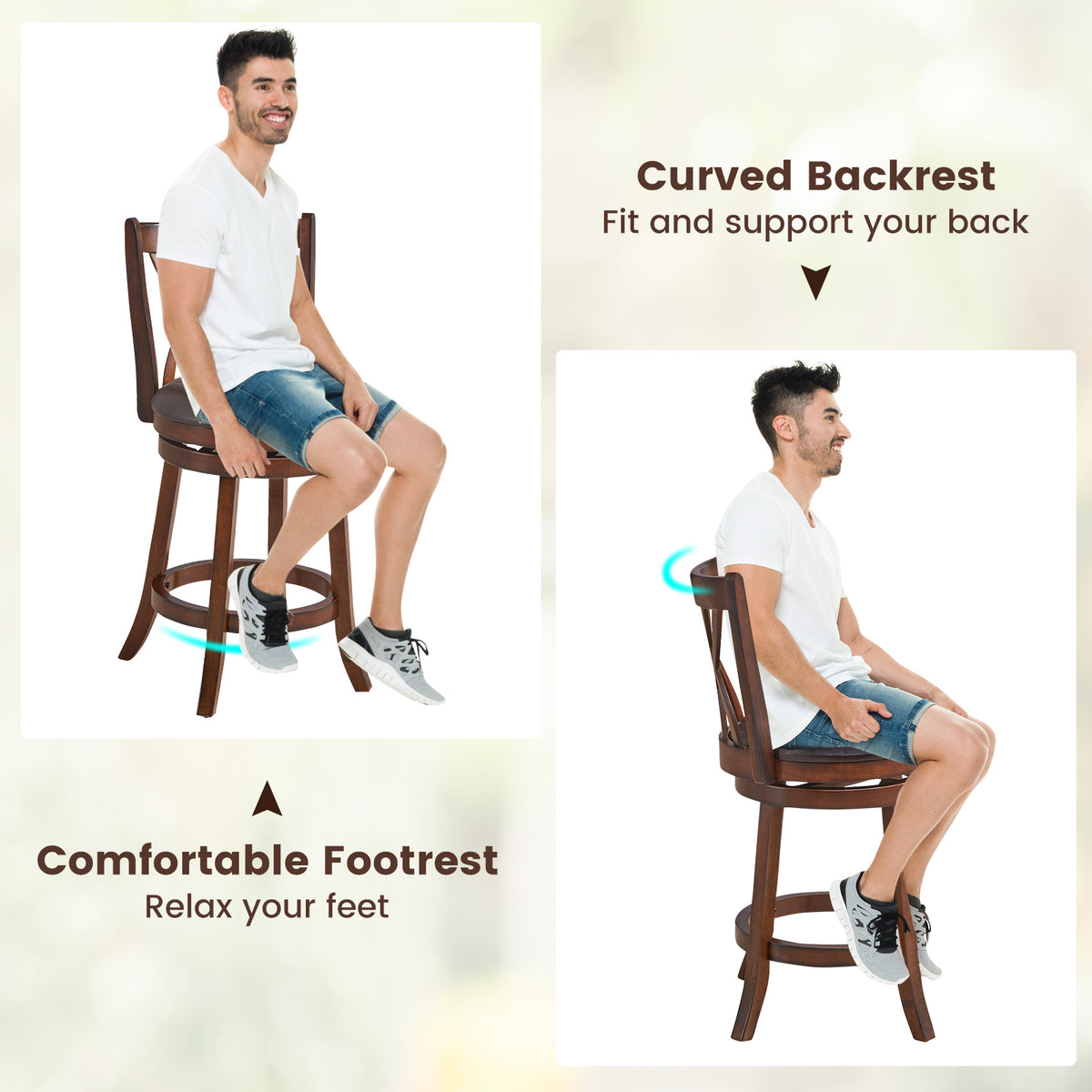 Swivel Counter Height Bar Stool with Cushioned Seat