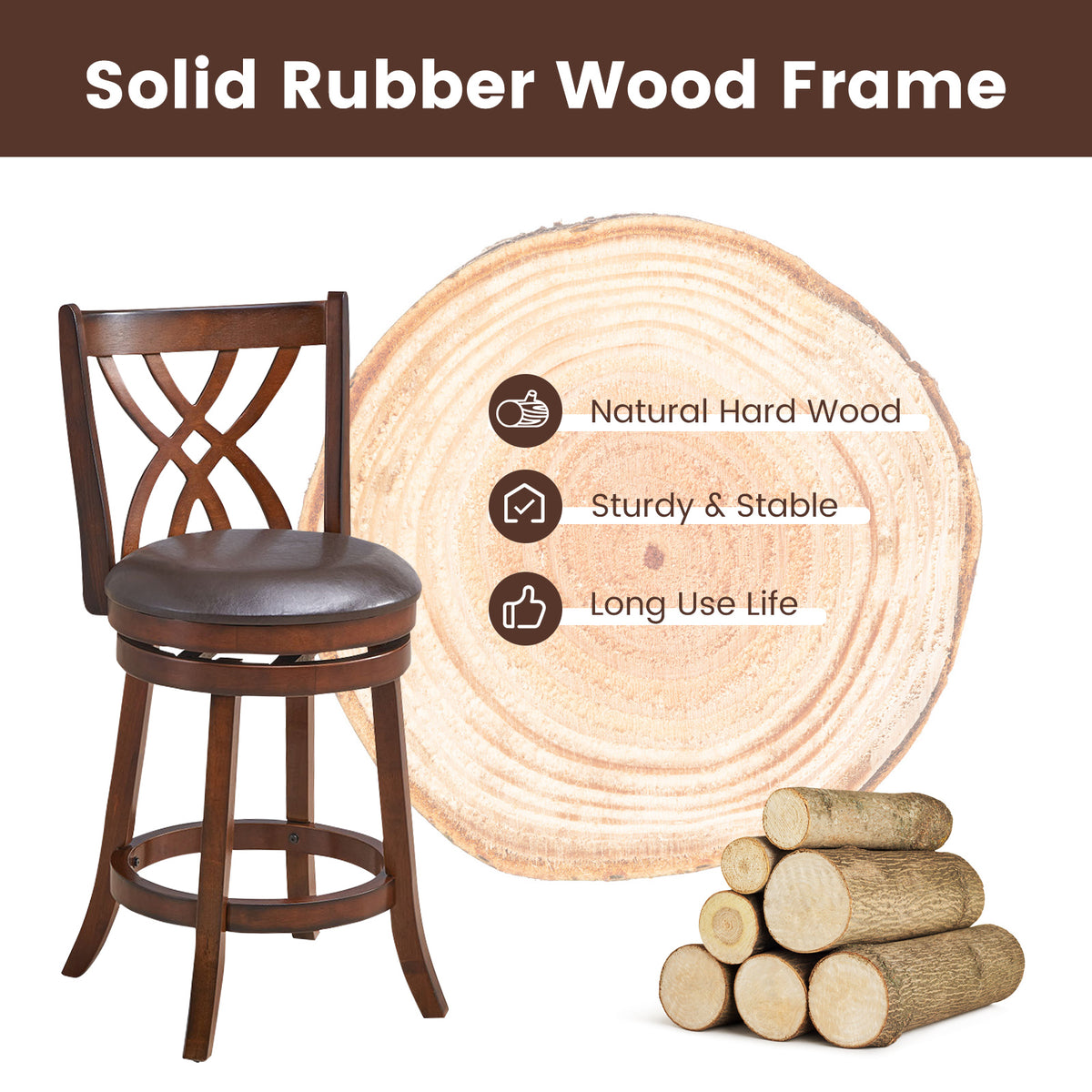Swivel Counter Height Bar Stool with Cushioned Seat