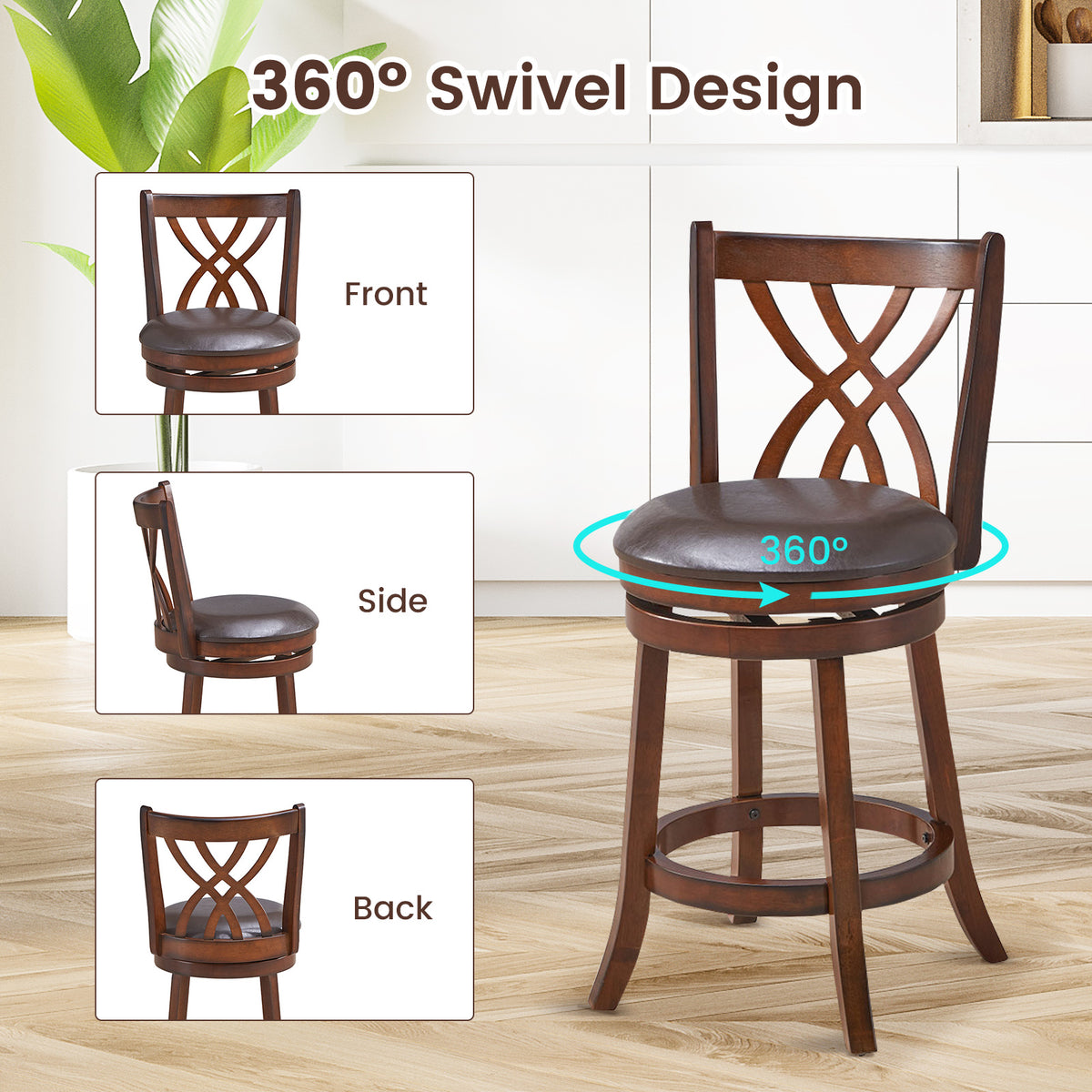 Swivel Counter Height Bar Stool with Cushioned Seat