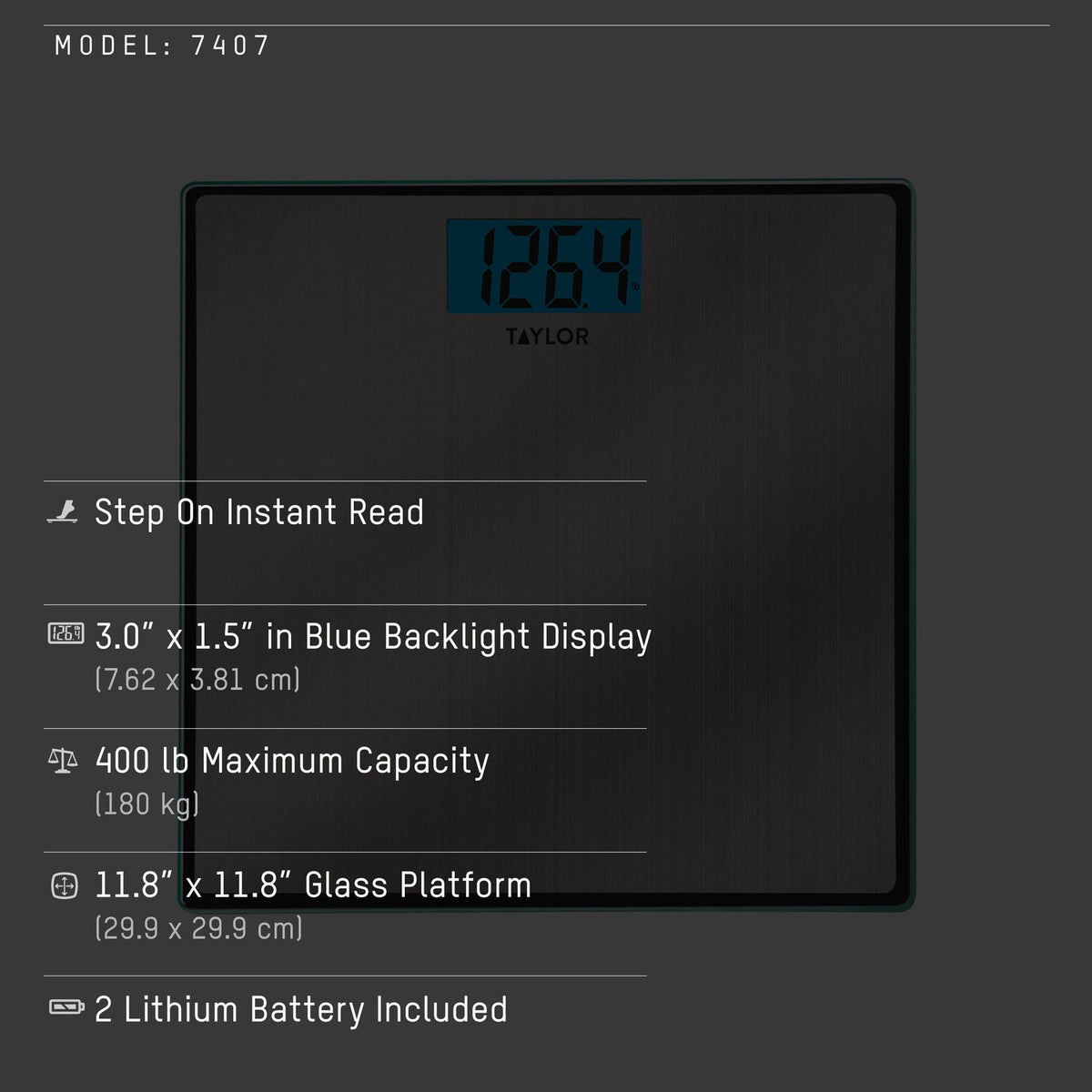 Taylor Stainless Steel Digital Bathroom Scale with Backlit Display, 400 Lb. - view 5