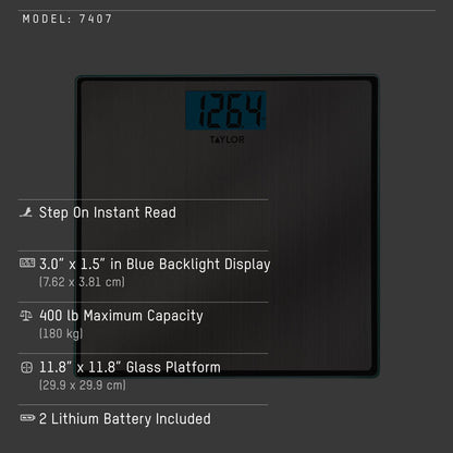 Taylor Stainless Steel Digital Bathroom Scale with Backlit Display, 400 Lb. - view 5