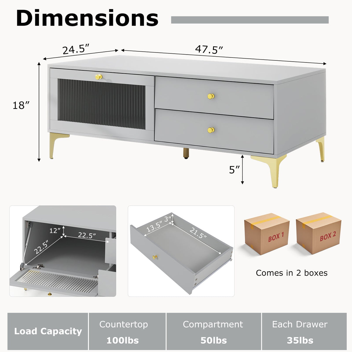 TV Stand with Compartment and Drawers for 55 Inch TV-Gray